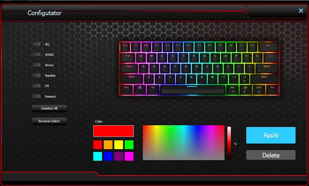 A photo of the GamingForceZ keyboard software.