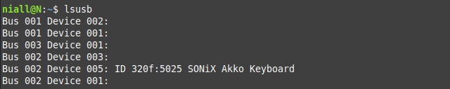 A photo of the terminal displaying the keyboard ID.
