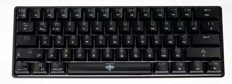 A photo of the Friendly Foes Foundry FFC61 keyboard layout.