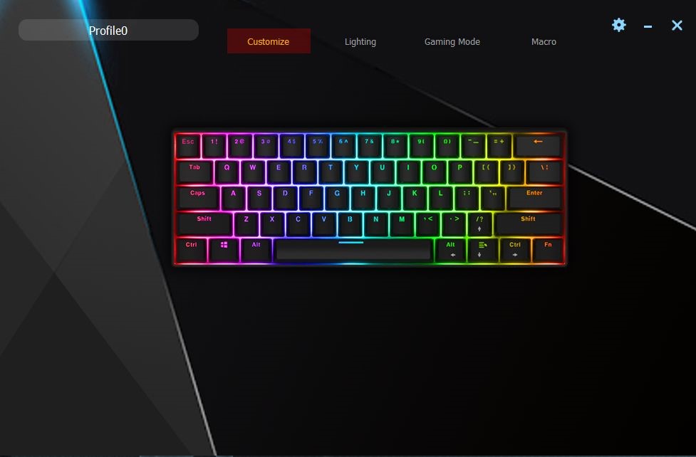 A photo of the GamingForceZ keyboard software.