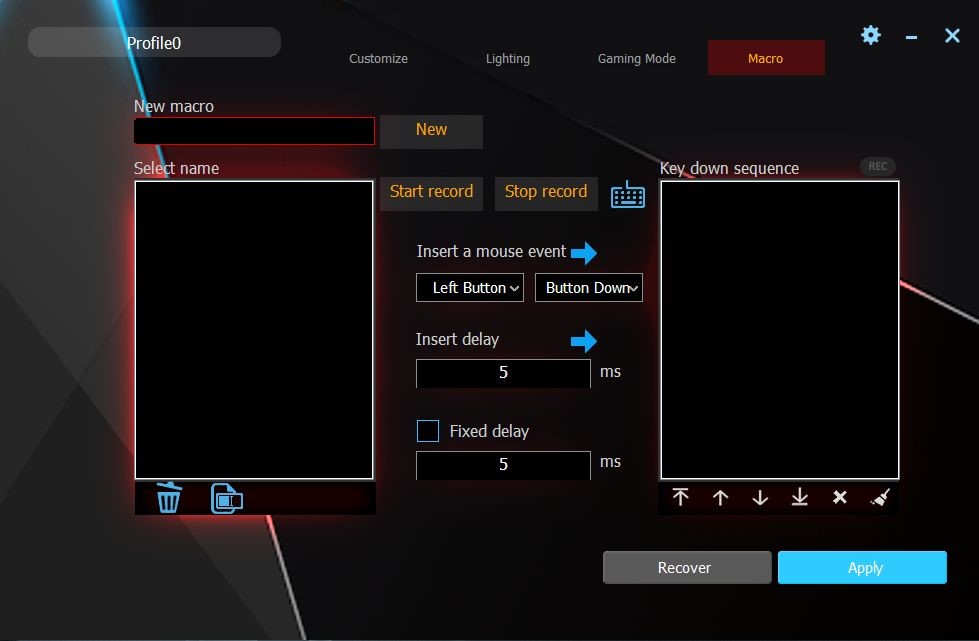 A photo of the GamingForceZ keyboard software.